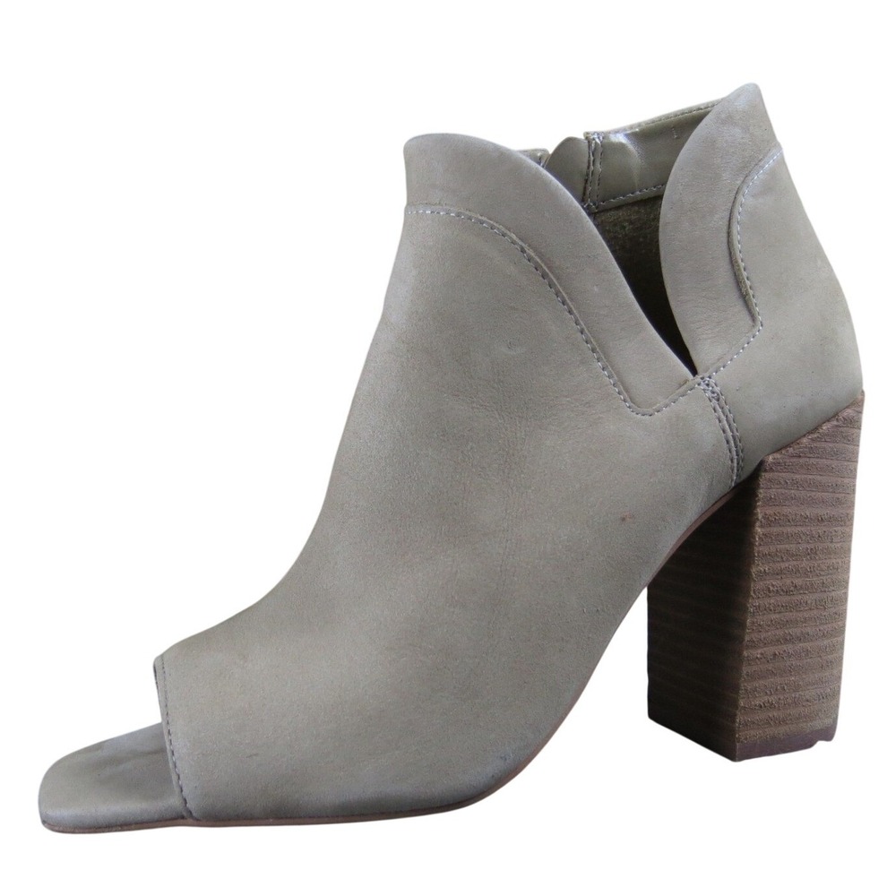Vince Camuto Fedrilla Women's 6.5 Taupe Suede Open-Toe Bootie Block Heel Chic
